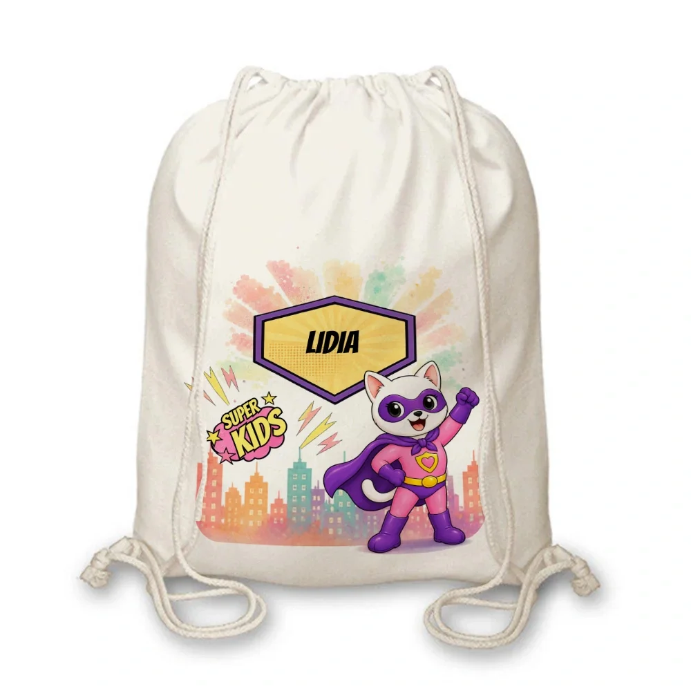 Rucsac textil personalizat pentru copii Pisicuța Inimoasă -  Super Kids