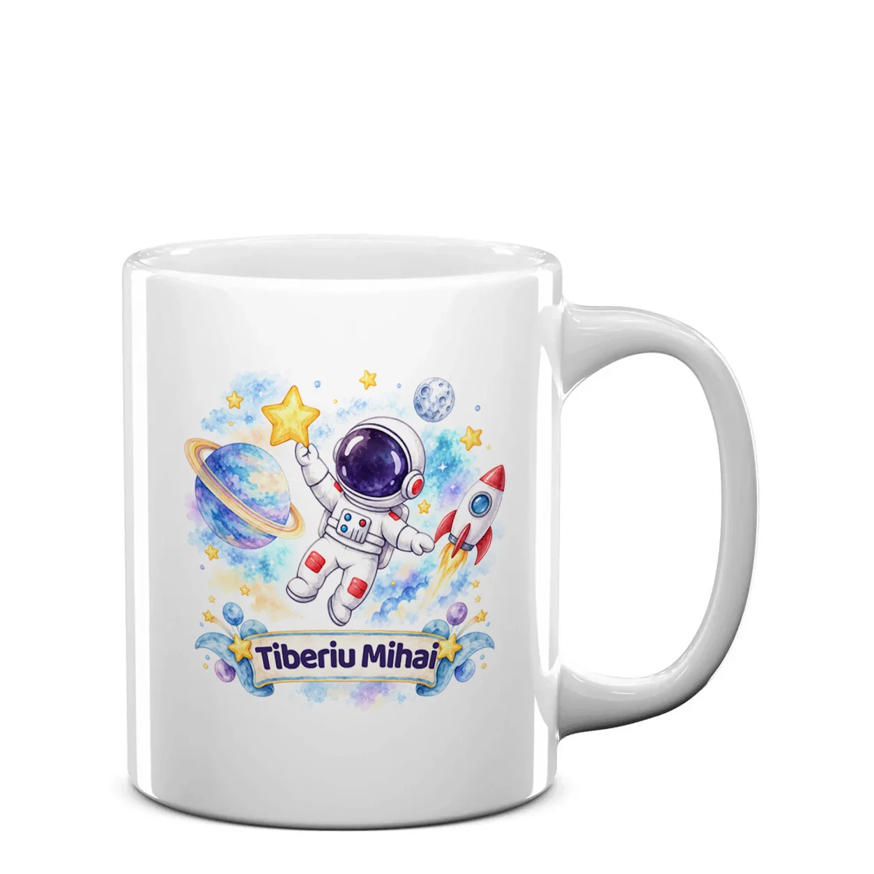 Cană ceramică personalizată cu nume – Explorator Spațial