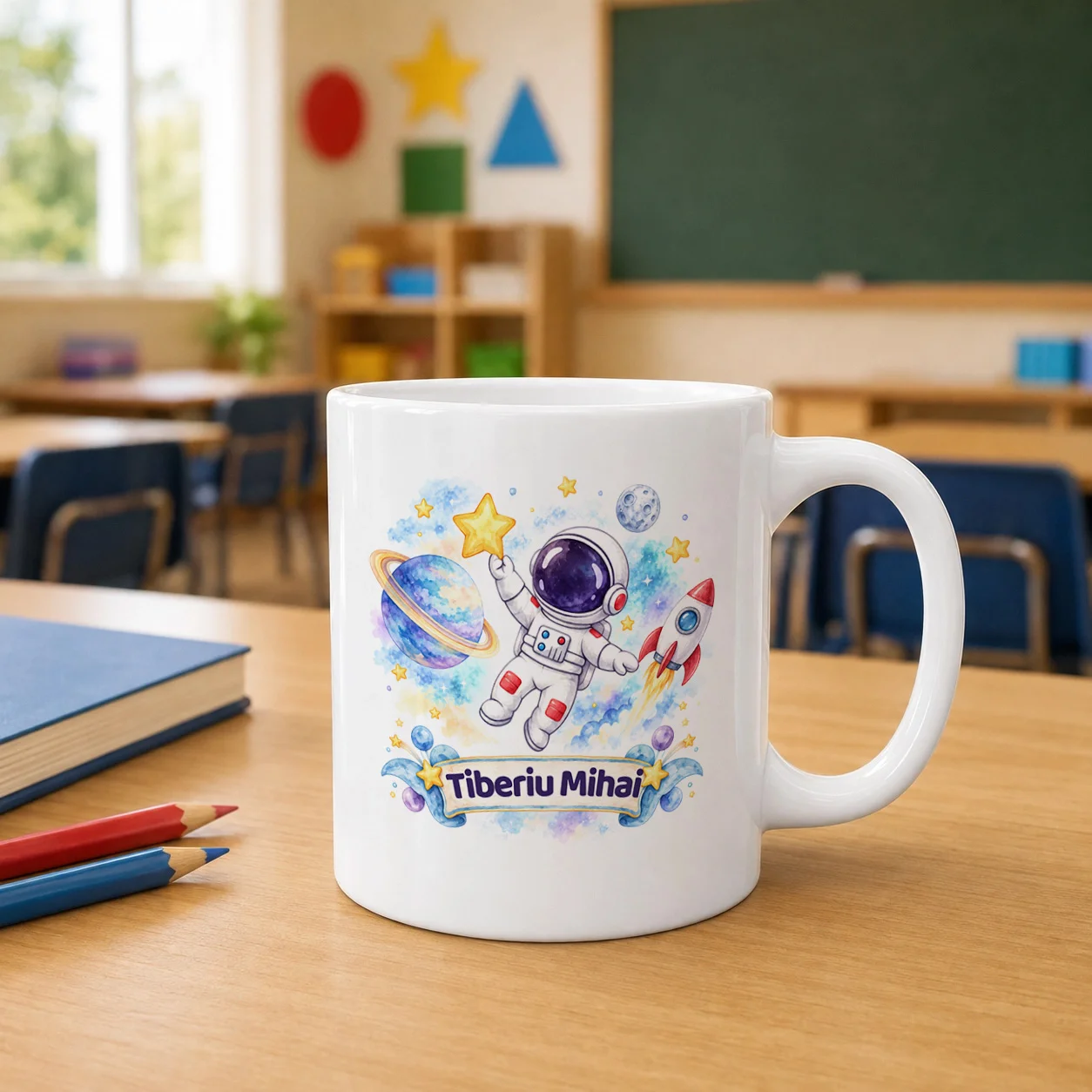 Cană ceramică personalizată cu nume – Explorator Spațial
