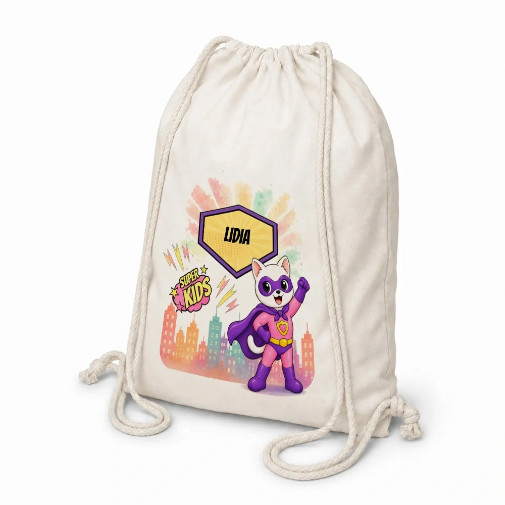 Rucsac textil personalizat pentru copii Pisicuța Inimoasă -  Super Kids