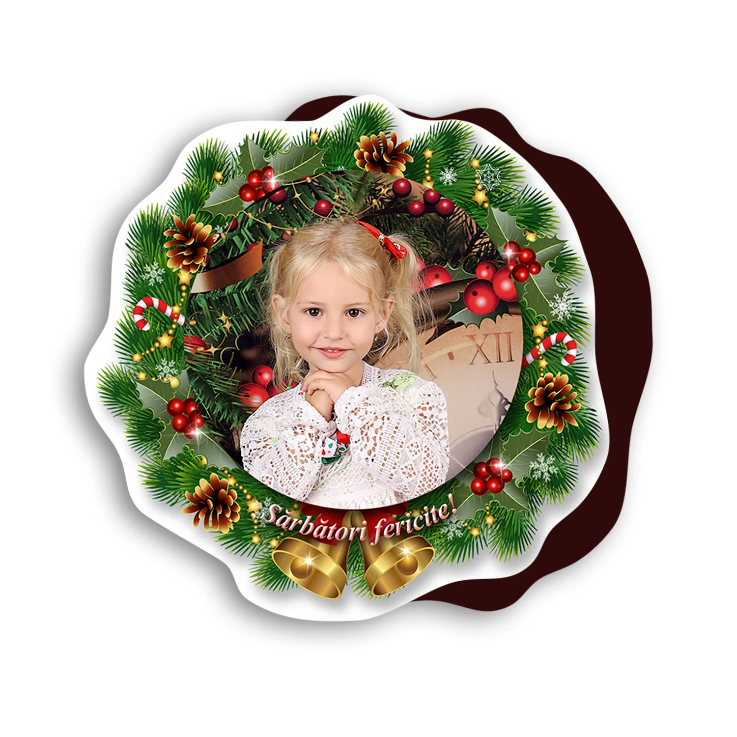 Magnet personalizat cu poză – Ghirlandă de Crăciun
