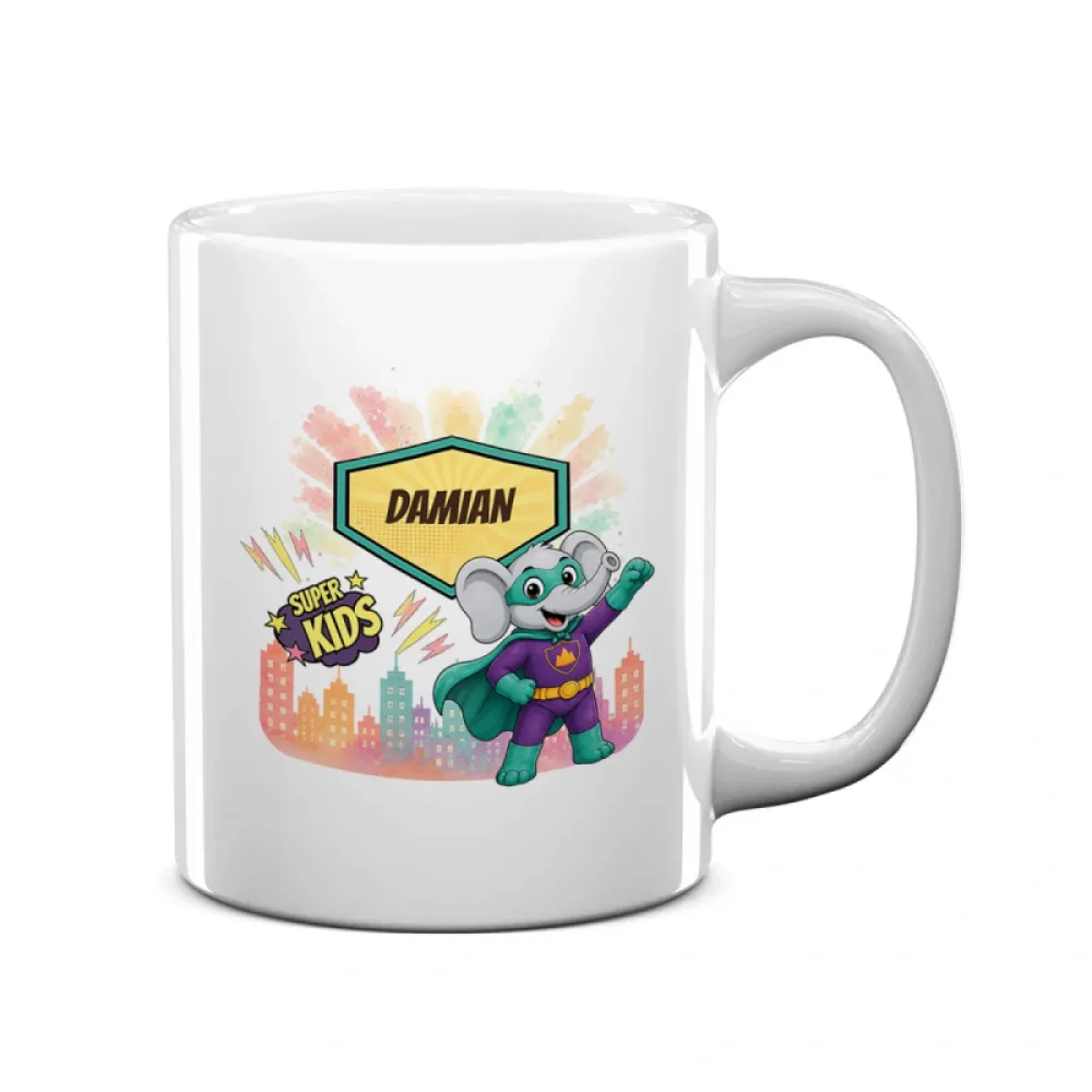 Cană ceramică personalizată pentru copii Elefănțelul cel Puternic - Super Kids