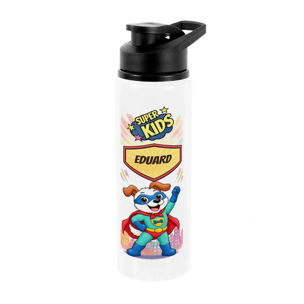 Bidon metalic personalizat pentru copii Cățelul cel Curios - Super Kids