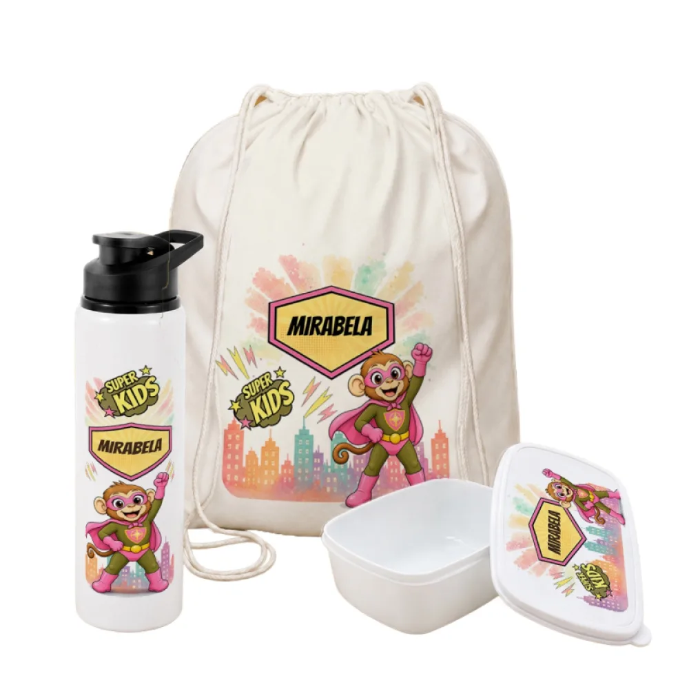 Set personalizat pentru copii Maimuța Aventurieră - Super Kids