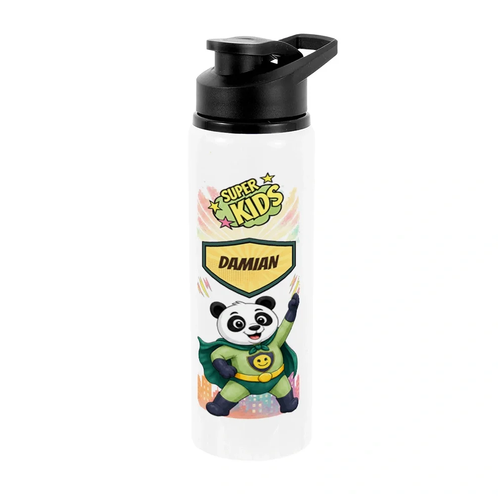 Bidon metalic personalizat pentru copii Panda cel Poznaș - Super Kids