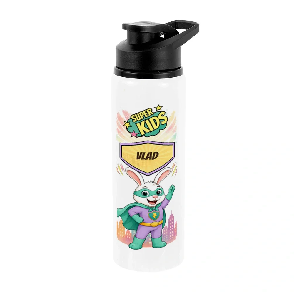 Bidon metalic personalizat pentru copii Iepurașul cel Rapid - Super Kids