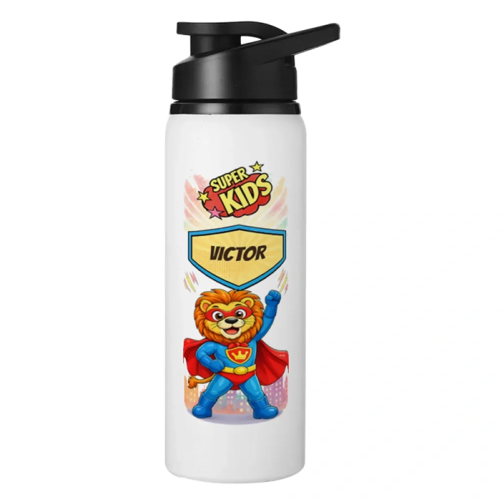 Bidon metalic personalizat pentru copii Leul Neînfricat - Super Kids