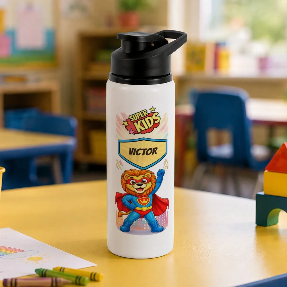 Bidon metalic personalizat pentru copii Leul Neînfricat - Super Kids