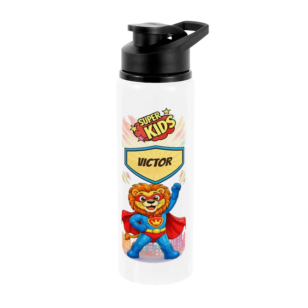 Bidon metalic personalizat pentru copii Leul Neînfricat - Super Kids