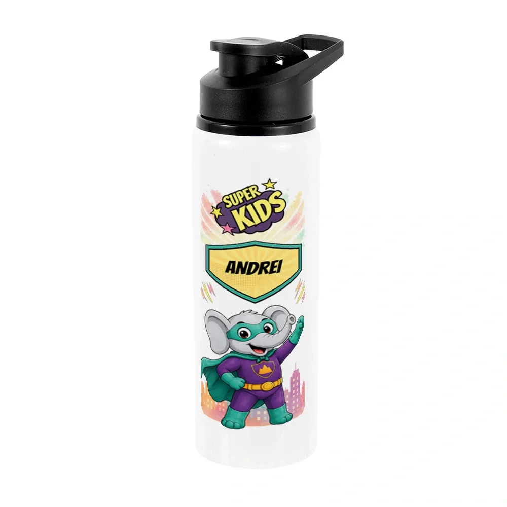 Bidon metalic personalizat pentru copii Elefănțelul cel Puternic - Super Kids