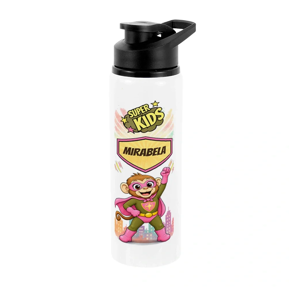 Bidon metalic personalizat pentru copii Maimuța Aventurieră - Super Kids
