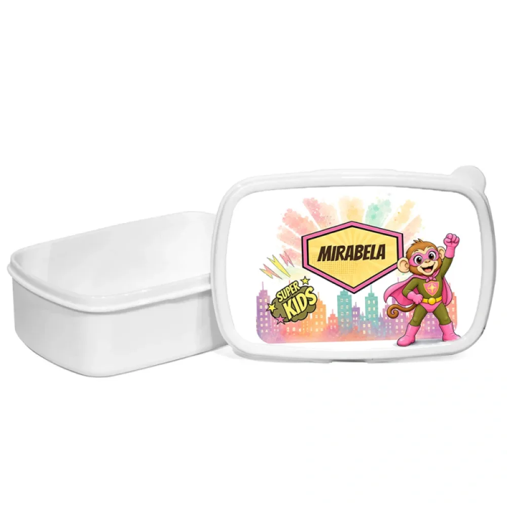 Cutie pentru prânz personalizată pentru copii Maimuța Aventurieră - Super Kids