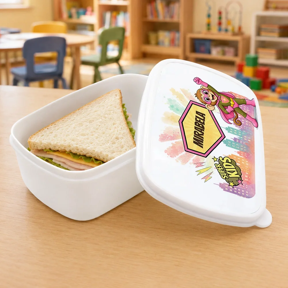 Cutie pentru prânz personalizată pentru copii Maimuța Aventurieră - Super Kids