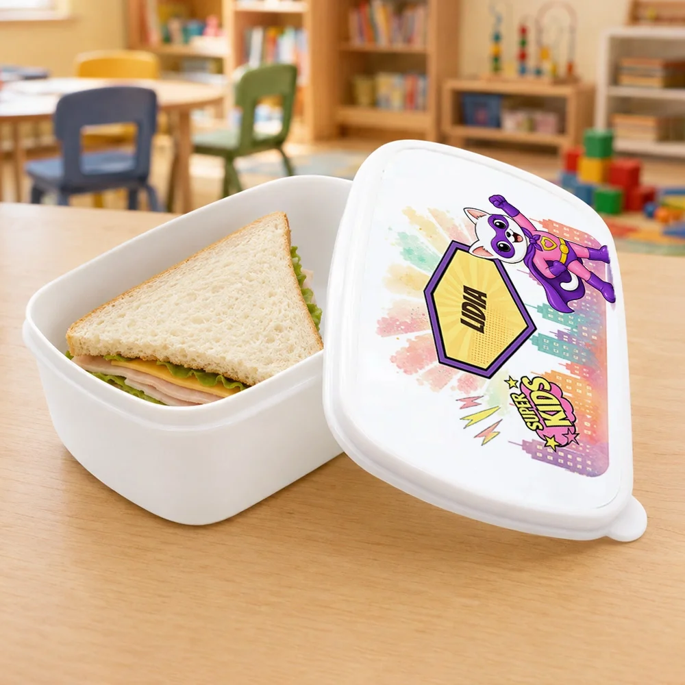 Cutie pentru prânz personalizată pentru copii Pisicuța Inimoasă - Super Kids