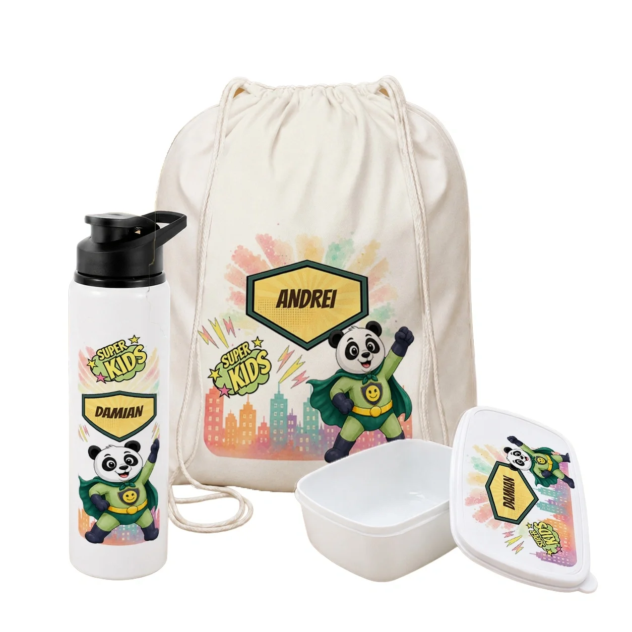 Set personalizat pentru copii Panda cel Poznaș - Super Kids