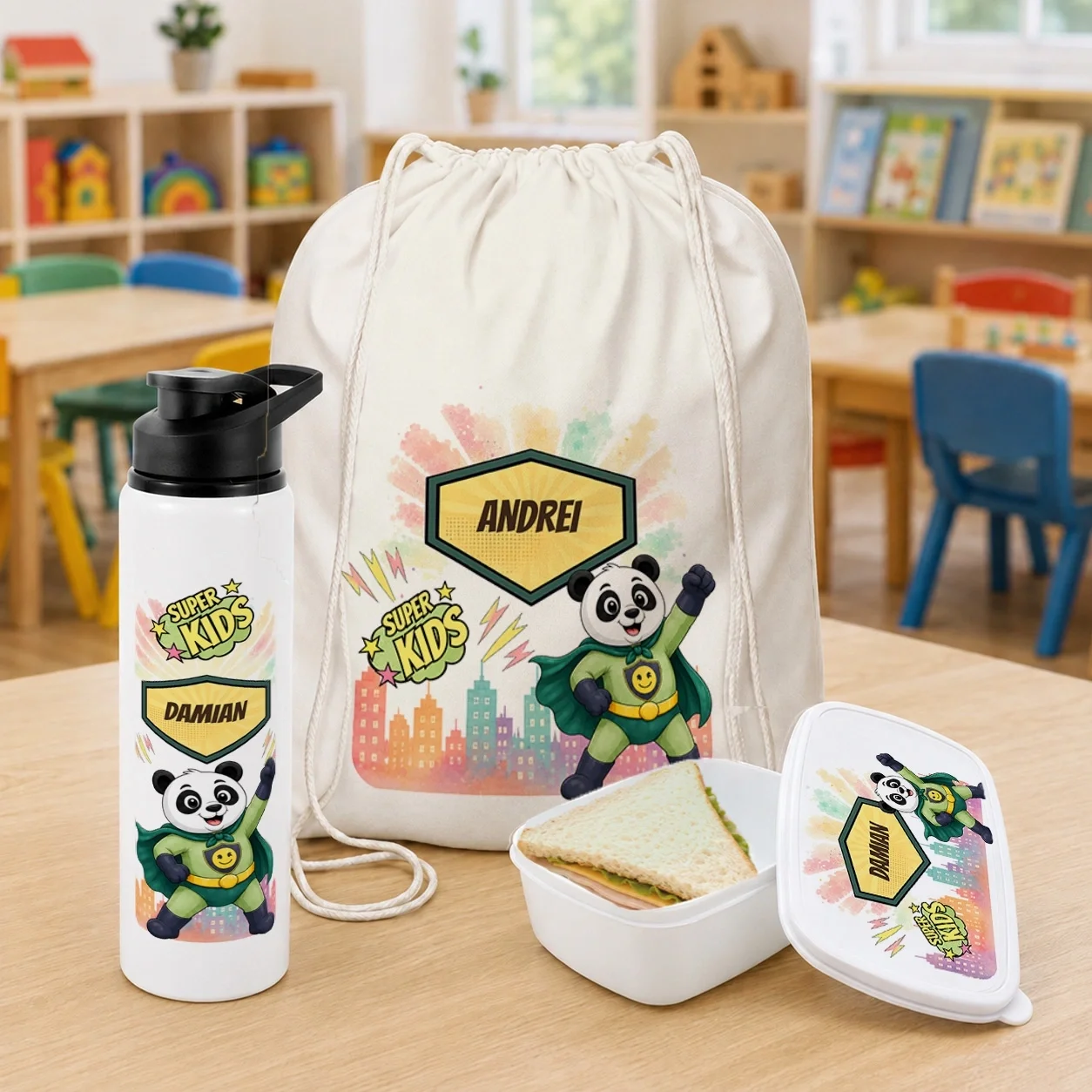 Set personalizat pentru copii Panda cel Poznaș - Super Kids