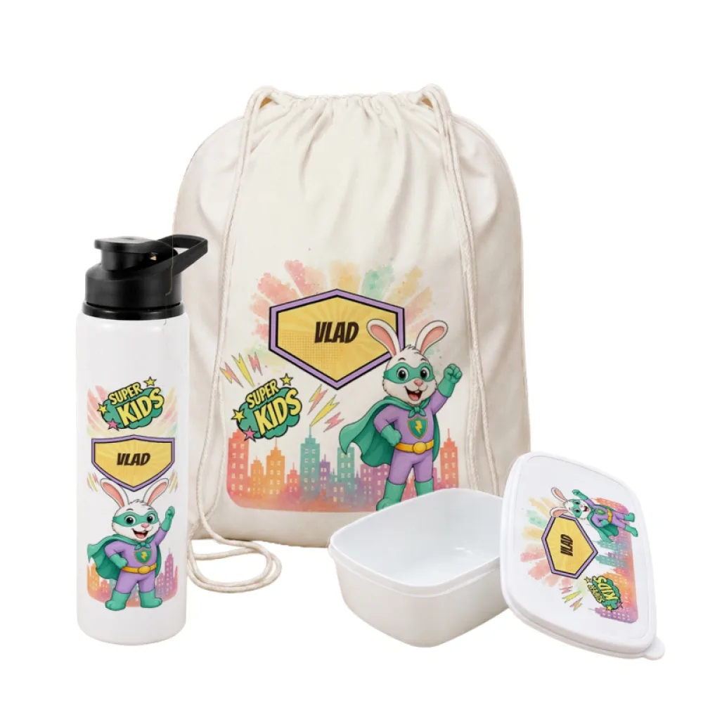 Set personalizat pentru copii Iepurașul cel Rapid - Super Kids