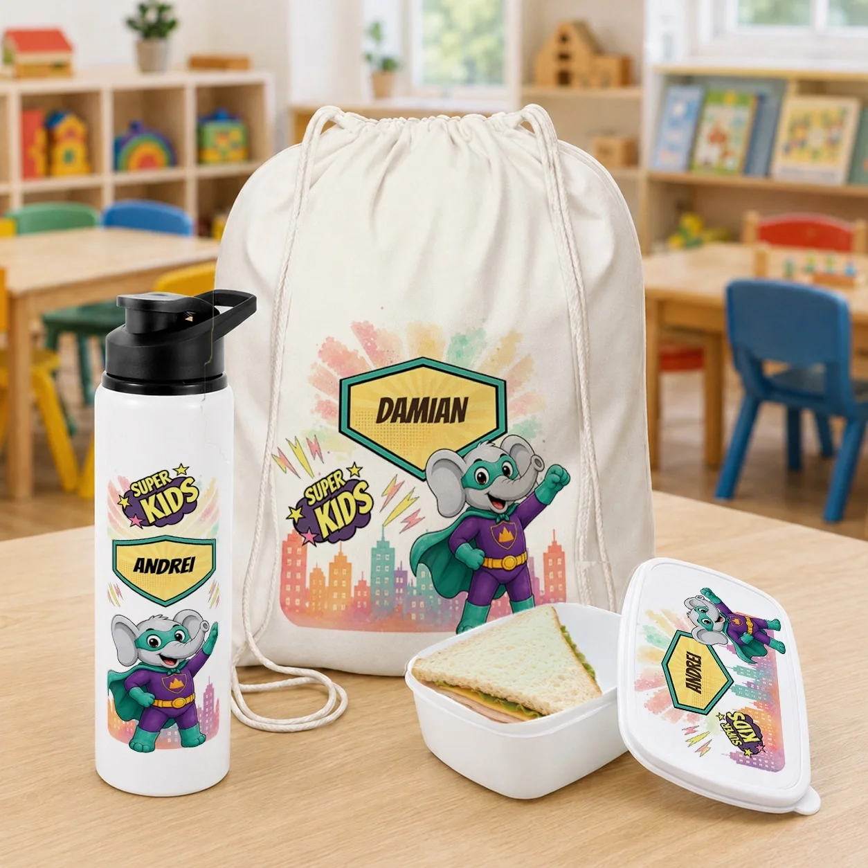 Set personalizat pentru copii Elefănțelul cel Puternic - Super Kids