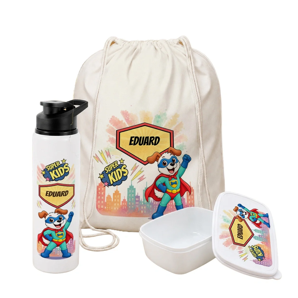 Set personalizat pentru copii Cățelul cel Curios - Super Kids