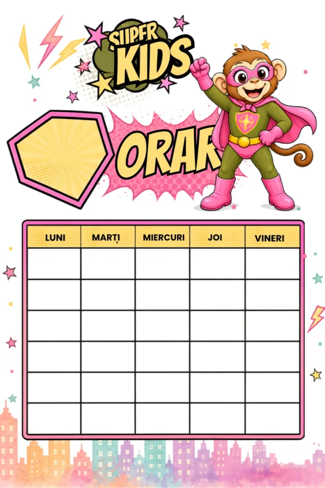 Set 3 orare școlare A5 personalizate pentru copii Maimuța Aventurieră - Super Kids