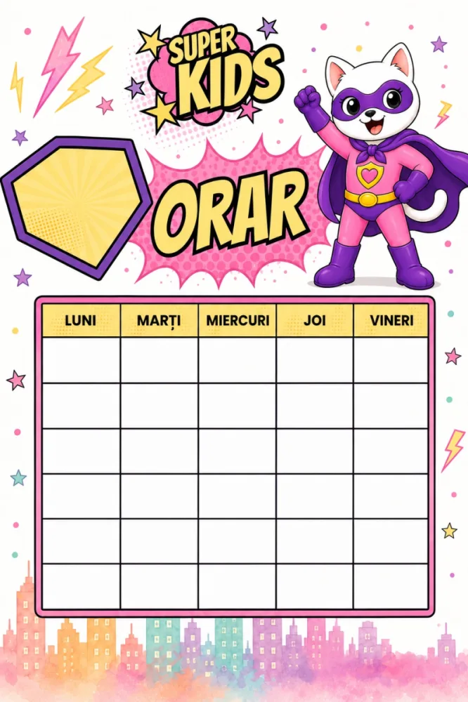 Set 3 orare școlare A5 personalizate pentru copii Pisicuța Inimoasă - Super Kids