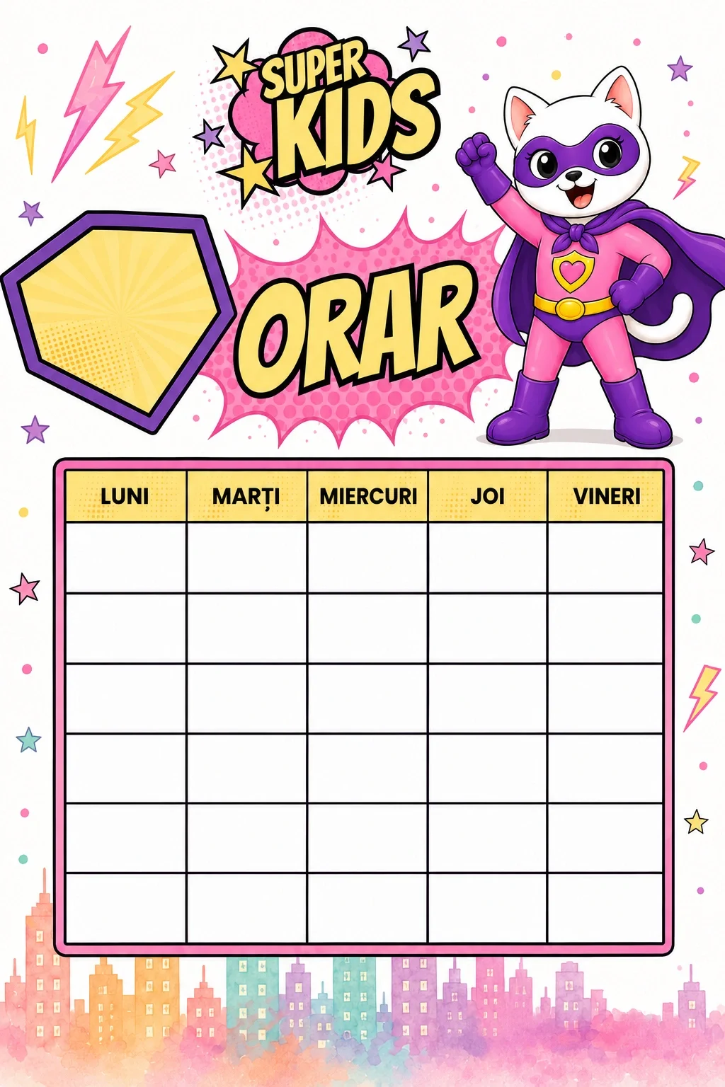 Set 3 orare școlare A5 personalizate pentru copii Pisicuța Inimoasă - Super Kids