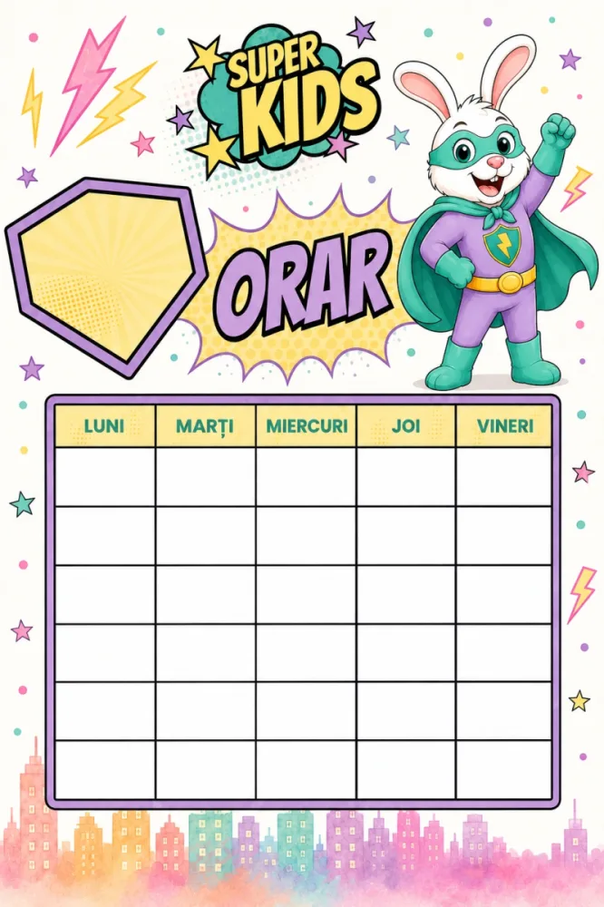 Set 3 orare școlare A5 personalizate pentru copii Iepurașul cel Rapid - Super Kids