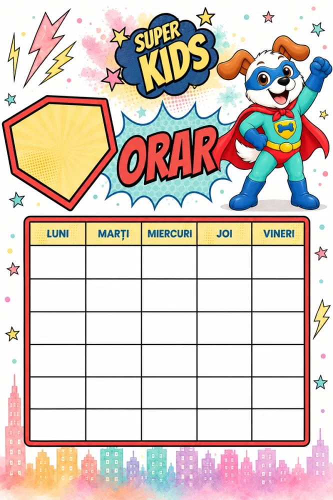 Set 3 orare școlare A5 personalizate pentru copii Cățelul cel Curios - Super Kids