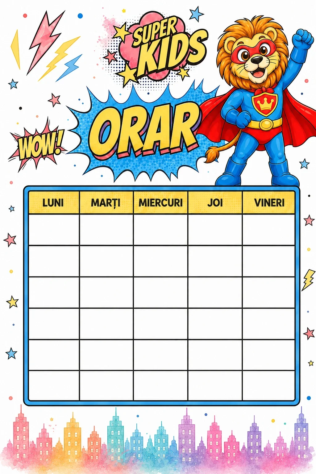 Set 3 orare școlare A5 personalizate pentru copii Leul Neînfricat - Super Kids