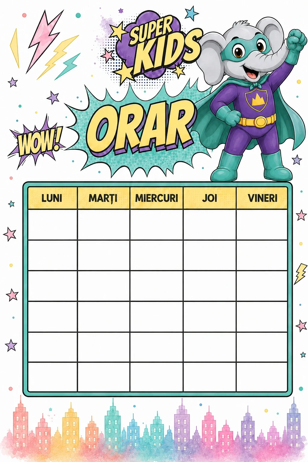 Set 3 orare școlare A5 personalizate pentru copii Elefănțelul cel Puternic - Super Kids