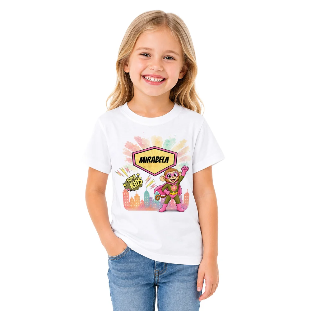 Tricou personalizat pentru copii Maimuța Aventurieră - Super Kids