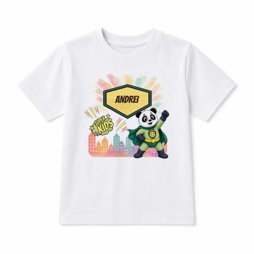 Tricou personalizat pentru copii Panda cel Poznaș - Super Kids
