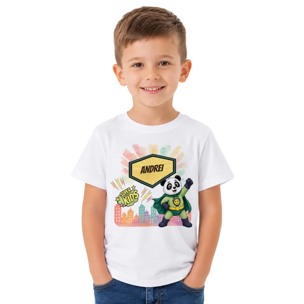 Tricou personalizat pentru copii Panda cel Poznaș - Super Kids