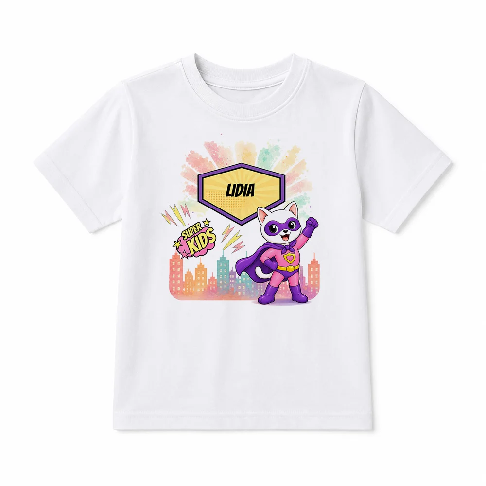 Tricou personalizat pentru copii Pisicuța Inimoasă - Super Kids