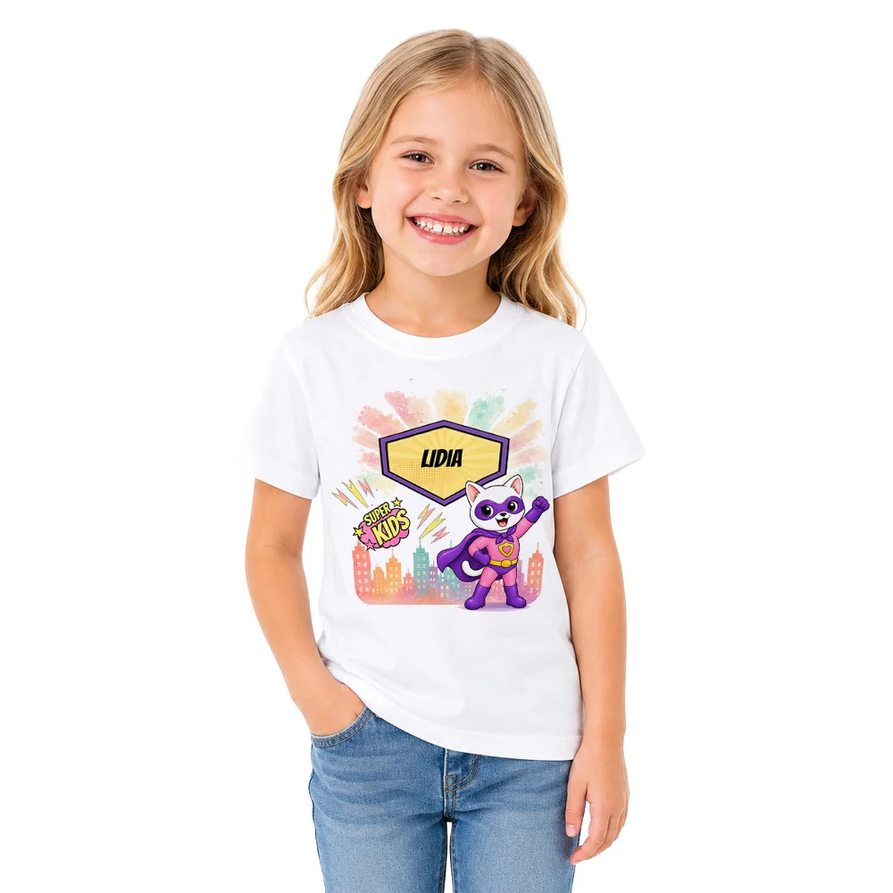 Tricou personalizat pentru copii Pisicuța Inimoasă - Super Kids