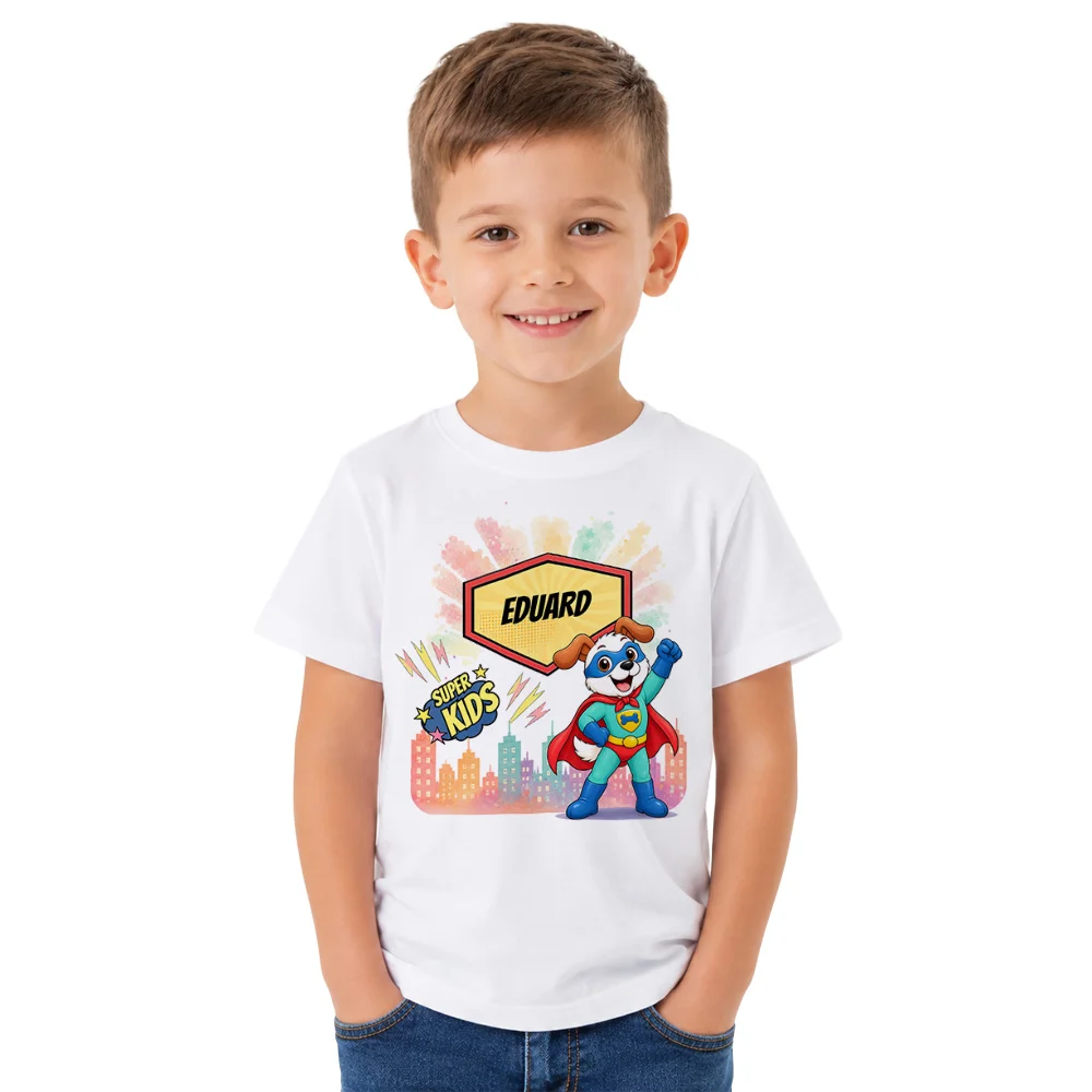 Tricou personalizat pentru copii Cățelul cel Curios - Super Kids