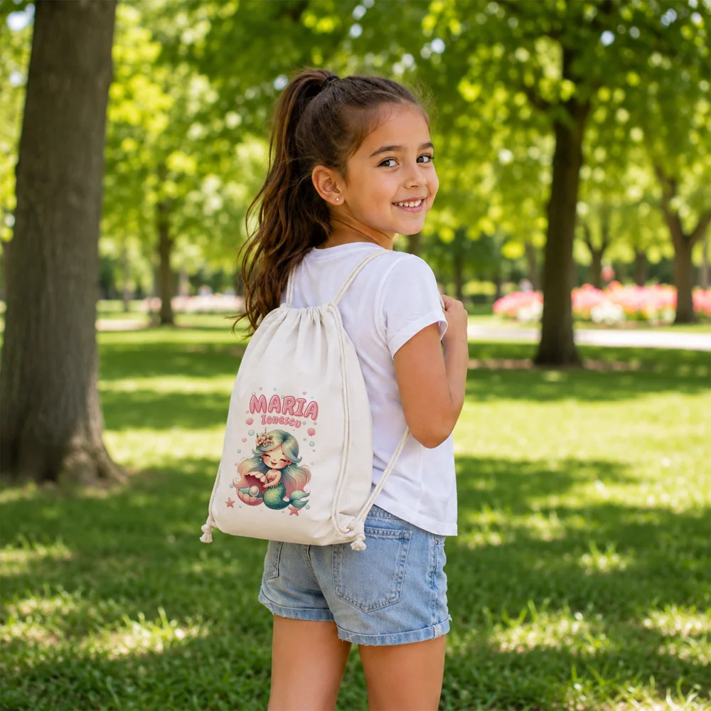Rucsac textil personalizat pentru copii Sirena Nerina - Colecția Sirene
