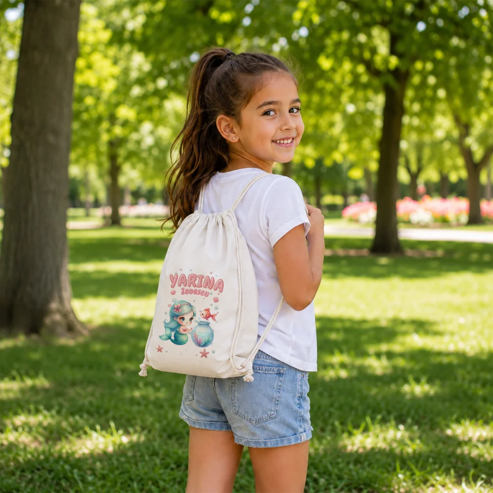 Rucsac textil personalizat pentru copii Sirena Avelina - Colecția Sirene
