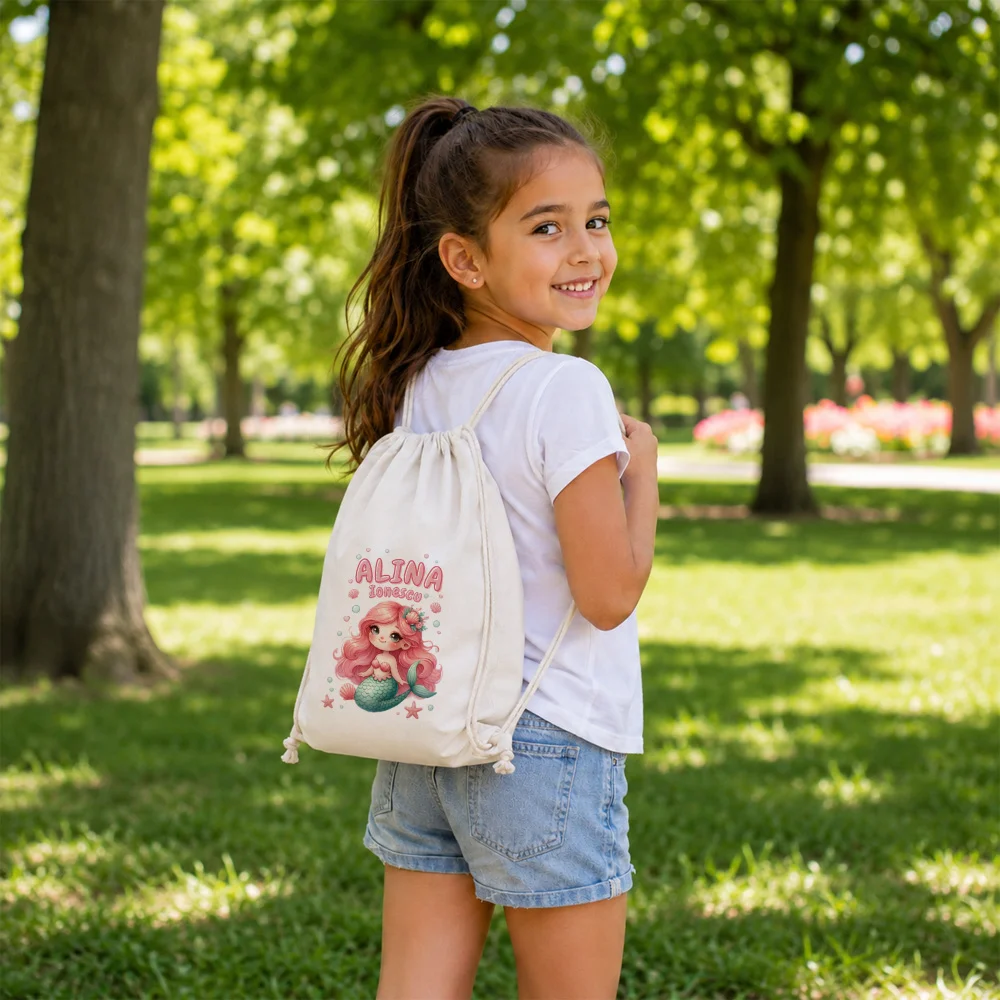 Rucsac textil personalizat pentru copii Sirena Meralie - Colecția Sirene