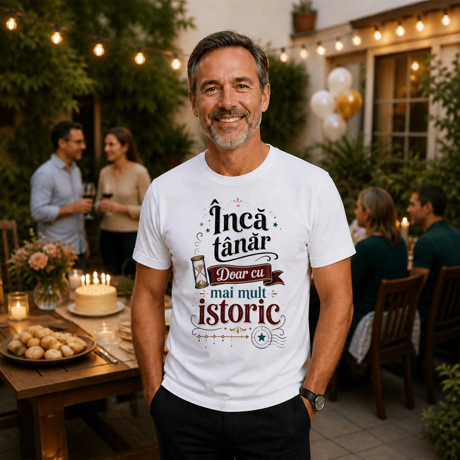 Tricou aniversar unisex cu mesaj amuzant „Încă tânăr(ă), doar cu mai mult istoric”