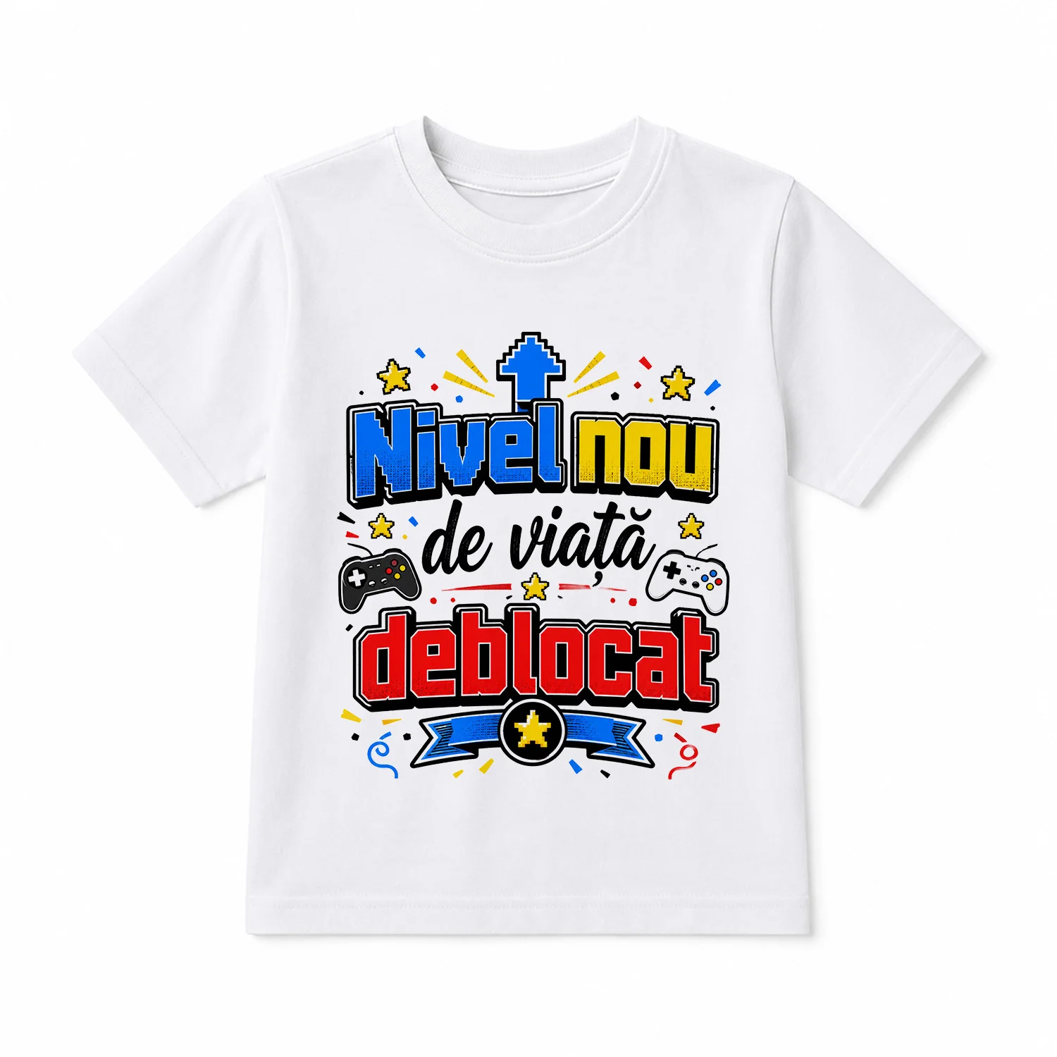 Tricou aniversar unisex cu mesaj amuzant „Nivel nou de viață deblocat”