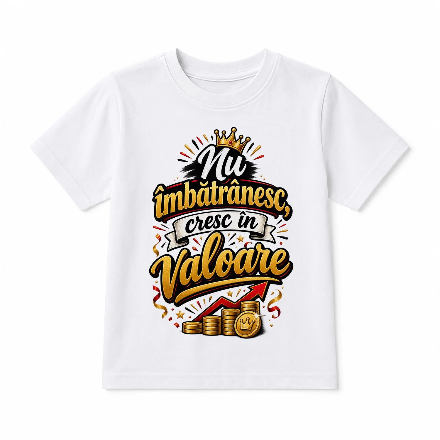 Tricou aniversar unisex cu mesaj amuzant „Nu îmbătrânesc, cresc în valoare”