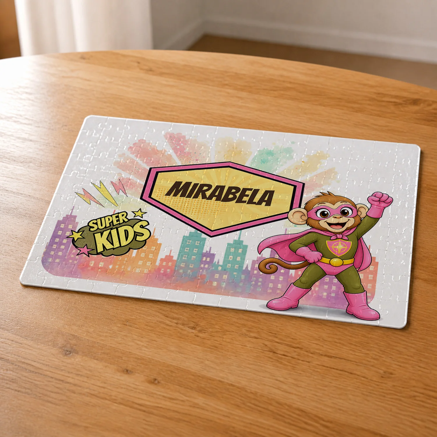 Puzzle A4 personalizat pentru copii Maimuța Aventurieră - Super Kids