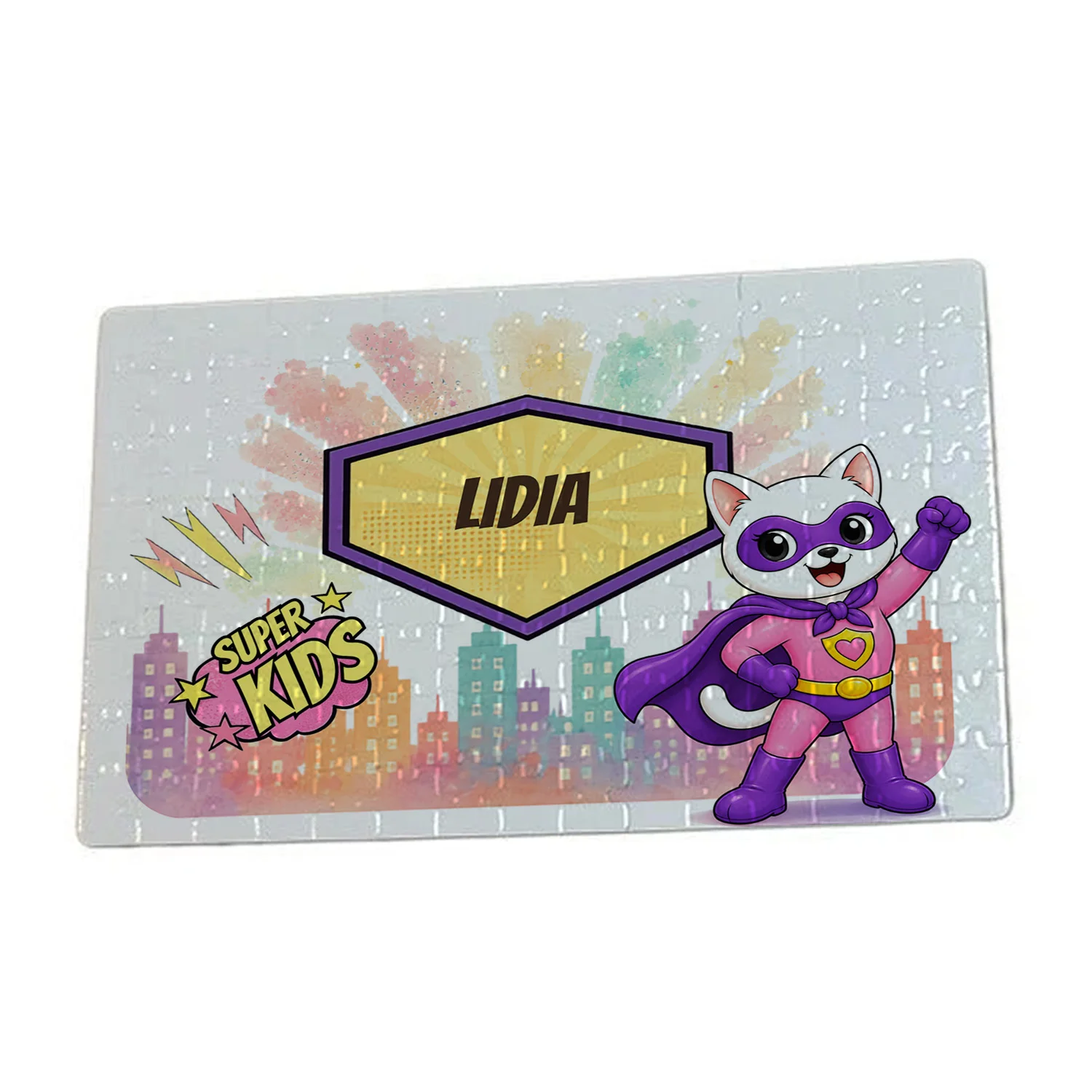 Puzzle A4 personalizat pentru copii Pisicuța Inimoasă - Super Kids