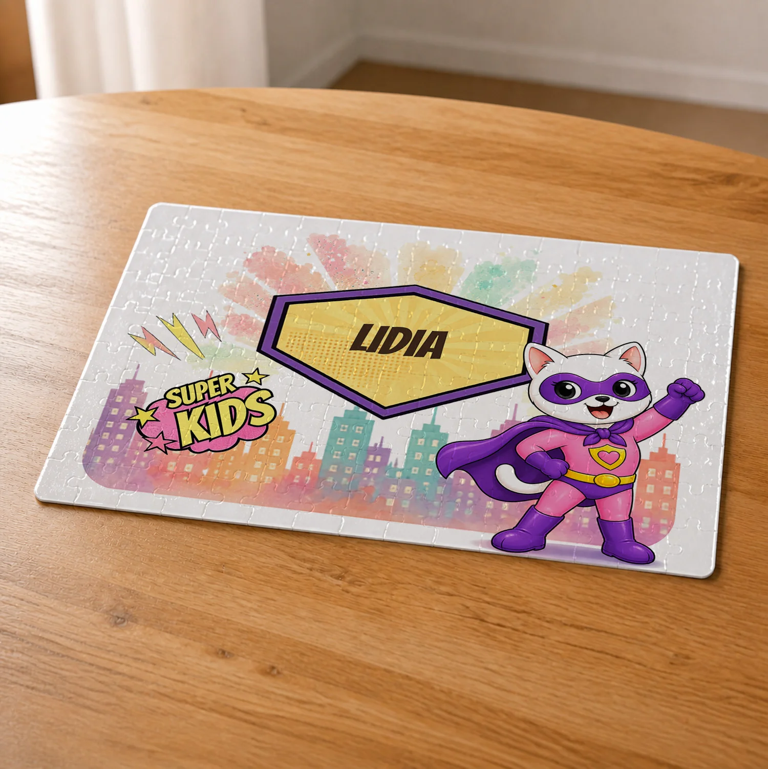 Puzzle A4 personalizat pentru copii Pisicuța Inimoasă - Super Kids