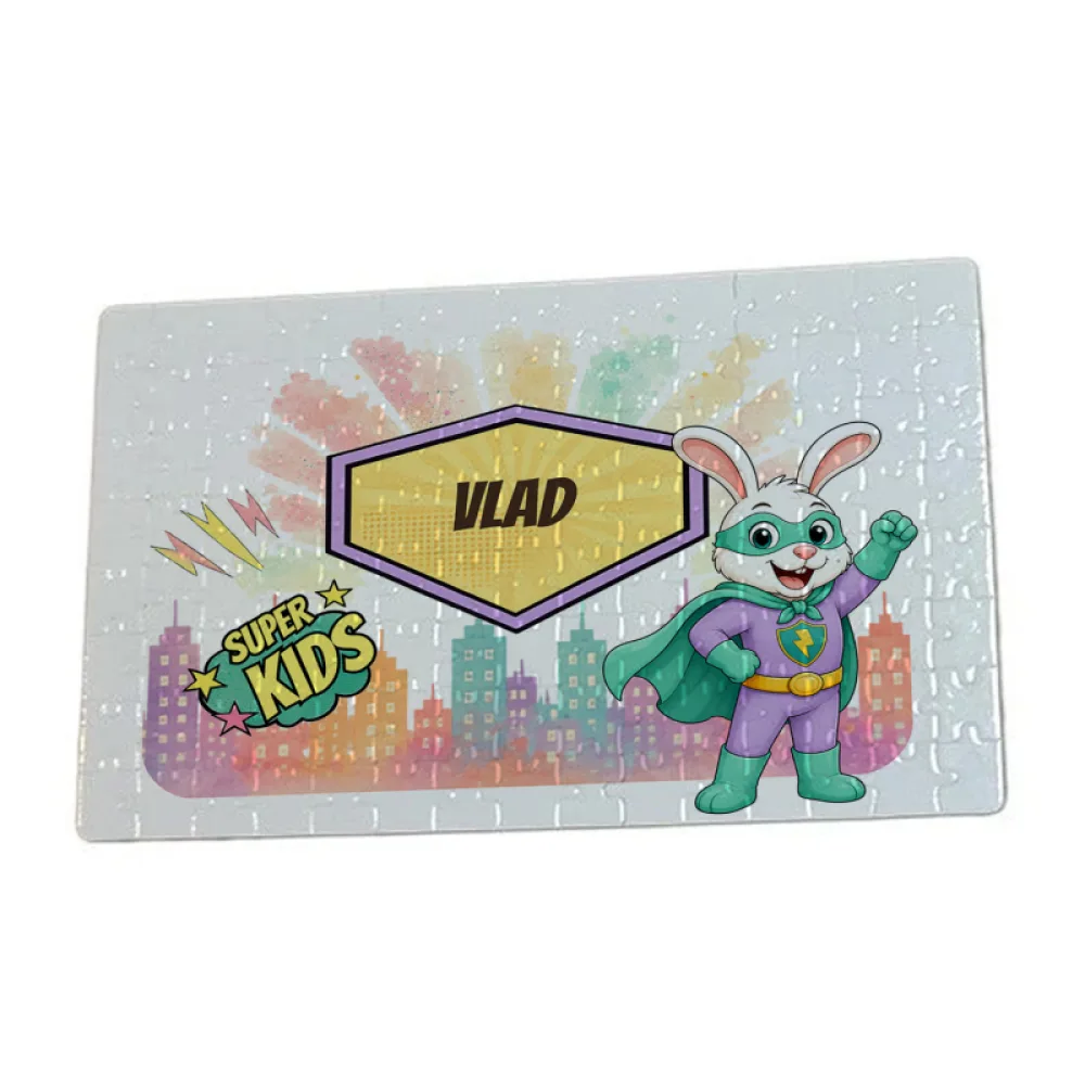 Puzzle A4 personalizat pentru copii Iepurașul cel Rapid - Super Kids