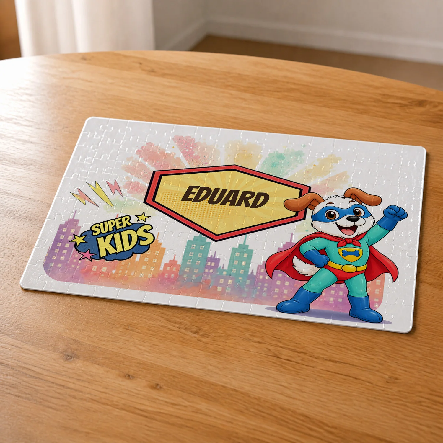 Puzzle A4 personalizat pentru copii Cățelul cel Curios - Super Kids