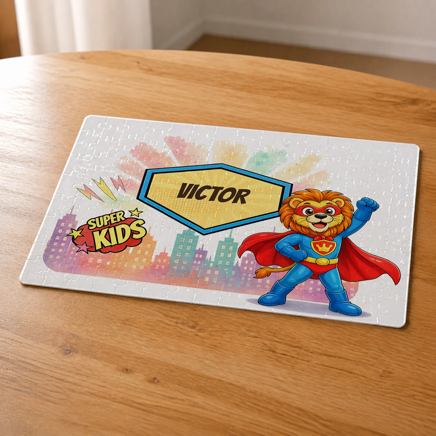 Puzzle A4 personalizat pentru copii Leul Neînfricat - Super Kids