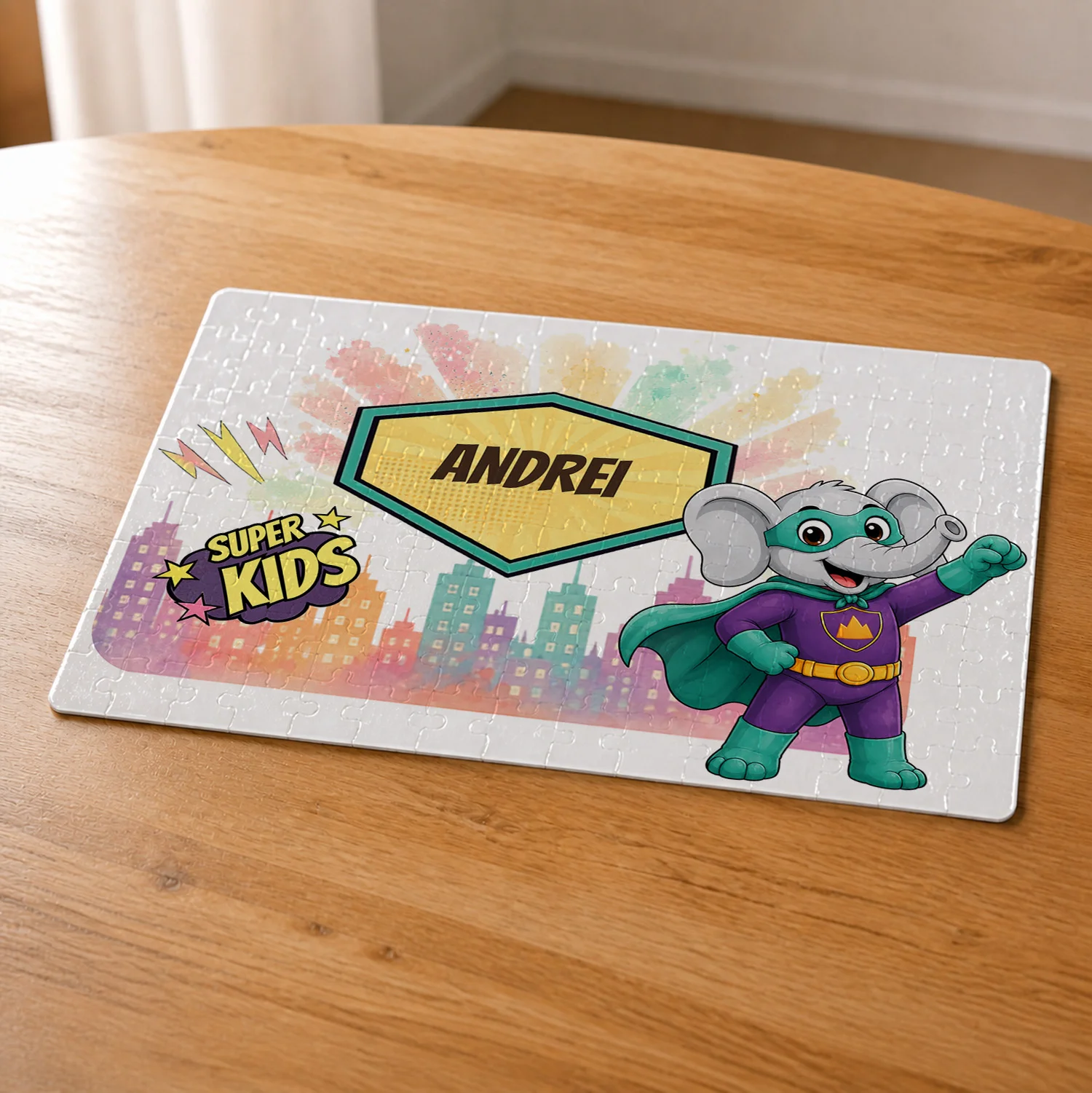 Puzzle A4 personalizat pentru copii Elefănțelul cel Puternic - Super Kids