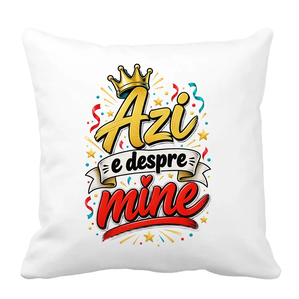 Husă de pernă aniversară 40x40 cu mesaj „Azi e despre mine”